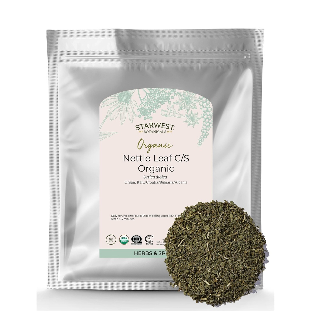 Starwest Botaniks Organik Nettle Leaf - Kuru Sting Nettle, Natural Loose Leaf Herbal Tea, Caffeine Free, Cut & Sifted, sertifikalı Kosher, Non-GMO - Bulk 1 lb Bag