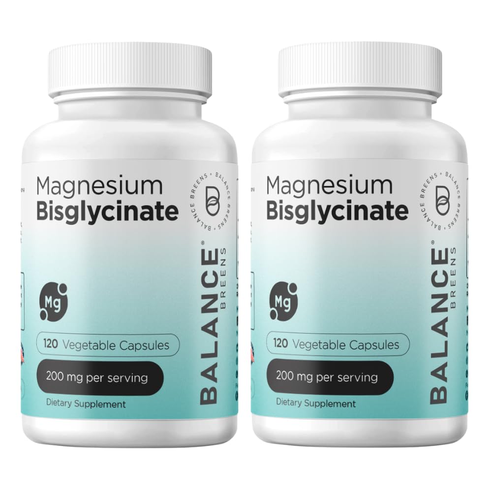 Magnezyum Bisglycinate 200 mg - Yüksek Abhidrasyon Chelated Supplement - Stomach, Gluten-Free, Supports Sleep, Muscle Cramps & Pozitif Mood - 120 Capsules (Pack of 2)