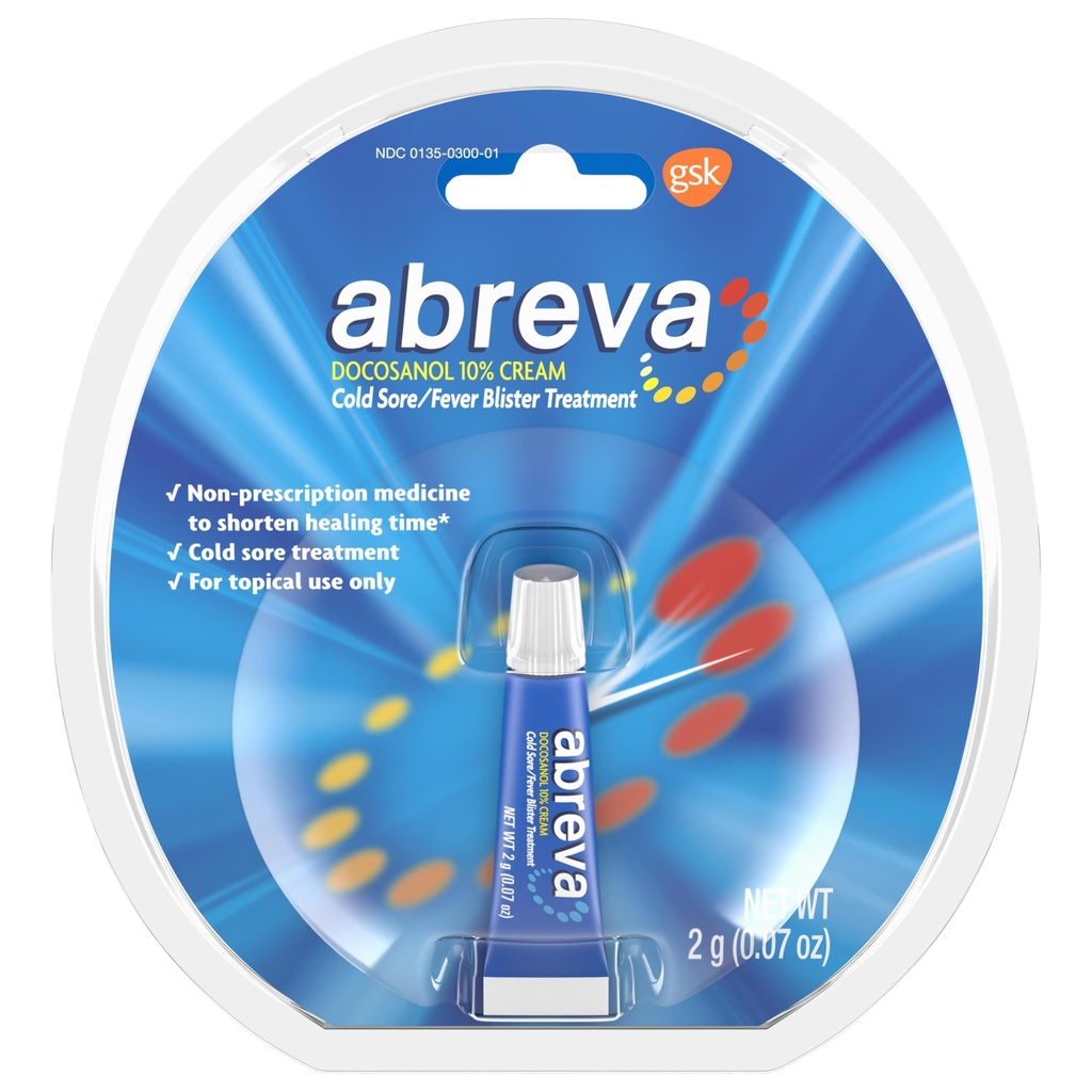 Abreva Docosanol 10% Cream Tube, FDA Cold Sore/Fever F, 2 gram