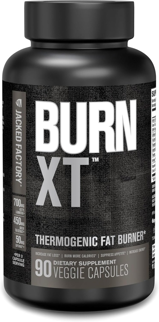 Jacked Factory Burn XT Black Thermogenic Fat Burner - Kilo Kaybı Tamam, Appetite Suppressant, Nootropic Energy Alert | TeaCrine, Acetyl L-Carnitine, Green Tea Extract - 90 Veg Diyet Pills