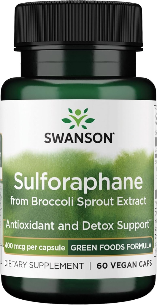 Swanson Sulforaphane - Broccoli Sprout Extract Supporting Cellular, GI Tract ve Liver Health - Natural Supplement Standardized to 0.4% Sulforaphane - (60 Veggie Capsules, 400mcg each)