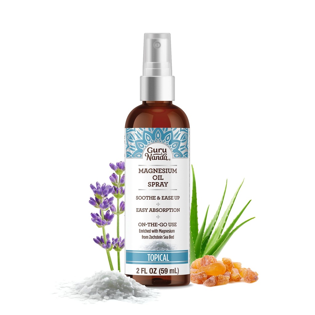 GuruNanda Magnezyum Yağı (2 Fl Oz), Doğal Temel Yağlar ve Aloe Vera ile Topic Magnezyum yapıştırıcısı, Kas Soreness & Relaxation, Cruelty-Free-Free