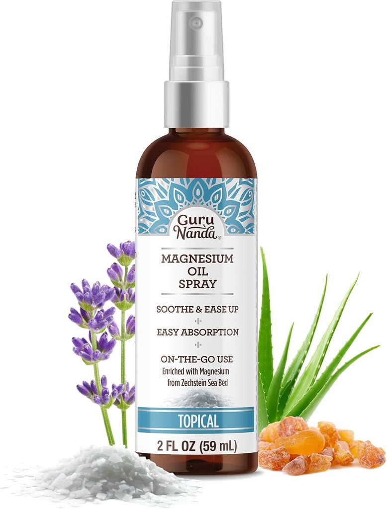 GuruNanda Magnezyum Yağı (2 Fl Oz), Doğal Temel Yağlar ve Aloe Vera ile Topic Magnezyum yapıştırıcısı, Kas Soreness & Relaxation, Cruelty-Free-Free