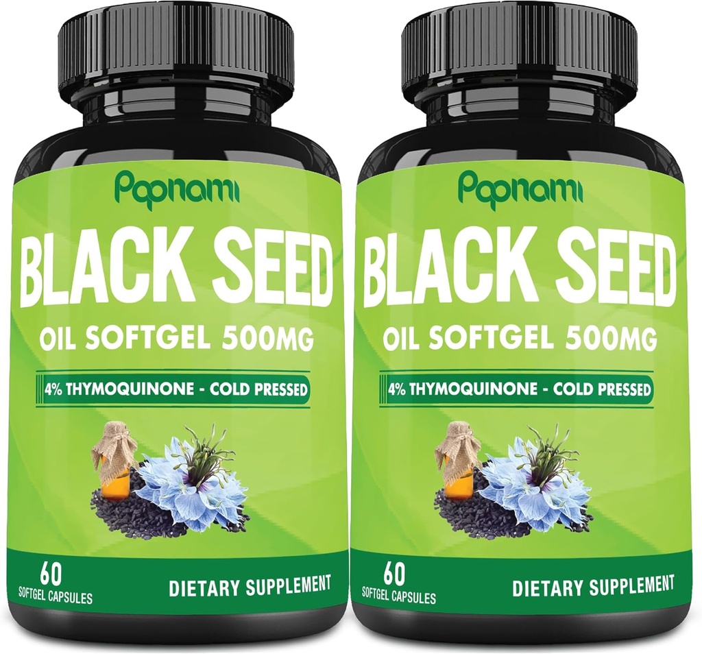 Premium Black Seed Oil Softgel Capsules - 2 Packs 60 Counts 500 mg - Immunity, Circulation, Digestive, Skin, Hair & Body Management