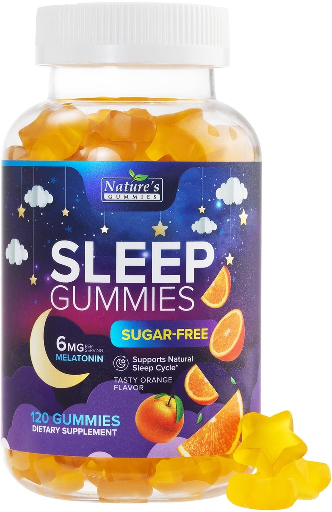 Sleep Gummies 6 mg EN Sugar Free Melatonin Gummy Supplement for Yetişkinler - Natural Zero Sugar sleep Gummy for Yetişkinler & Çocuklar, Orange Flavored, Ekstra Güçlü Uyku Desteği - 120 Gummies