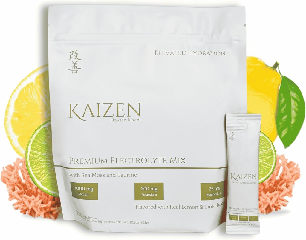 Kaizen Hydration - Premium Whole Body Hydration Drink - Energy, Focus, Wellness - Organik Elektrolyte Mix with Irish Sea Moss, Taurin, Monktre Ekstraksiyon - Limon Lime Flavor - 8.88 ozz