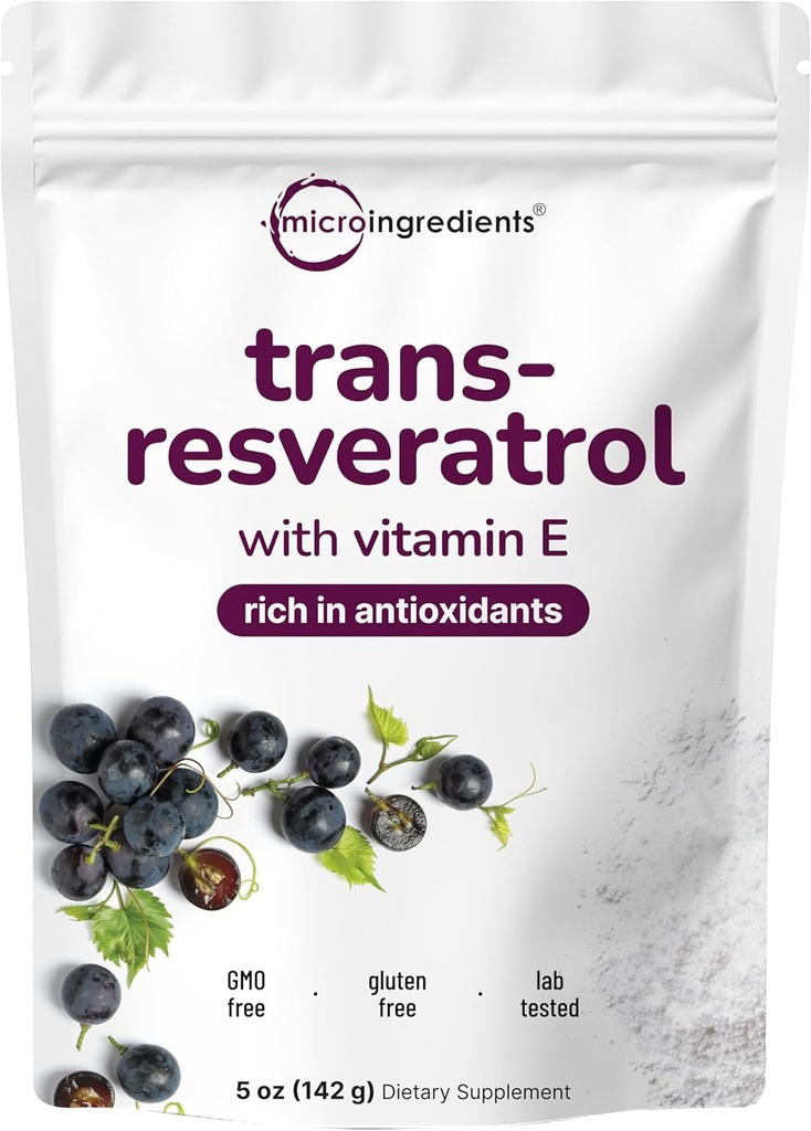 Saf Trans-Resveratrol Tozu Vitamin E, 5 Ounce, 2'de 1 Formula, Micronized Toz Daha İyi Aborpsiyon için, Premium Resveratrol Tamam, Super Antioksit