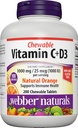 Webber Naturals Βιταμίνη C+D3, 200 Μασώμενα δισκία πορτοκαλιού, 1000 mg Βιταμίνης C με 1000 IU Βιταμίνης D3 Ανά Σερβίρισμα, Οστά, Δόντια, Ανοσοποιητικό και Αντιοξειδωτικό Υποστήριξη, Μη ΓΤΟ, Γαλακτοκομικά & Γλουτένη Χωρίς