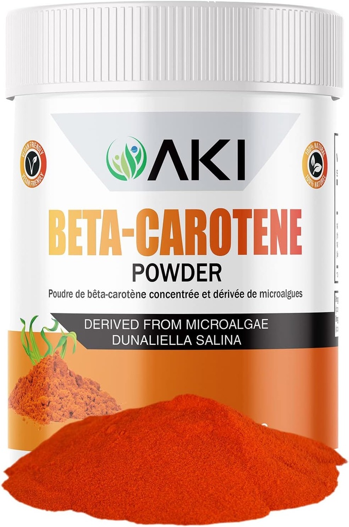 AKI Beta Carotene 10% Toz (1.5oz/42.52g) Yüksek derecede Vitamin A'nın Fountunu Artırabilir, Vücut Fonksiyonlarını Destekleyebilir, Skin, Immune Sistemi ve Göz - GMO Free & Vegan Dostu