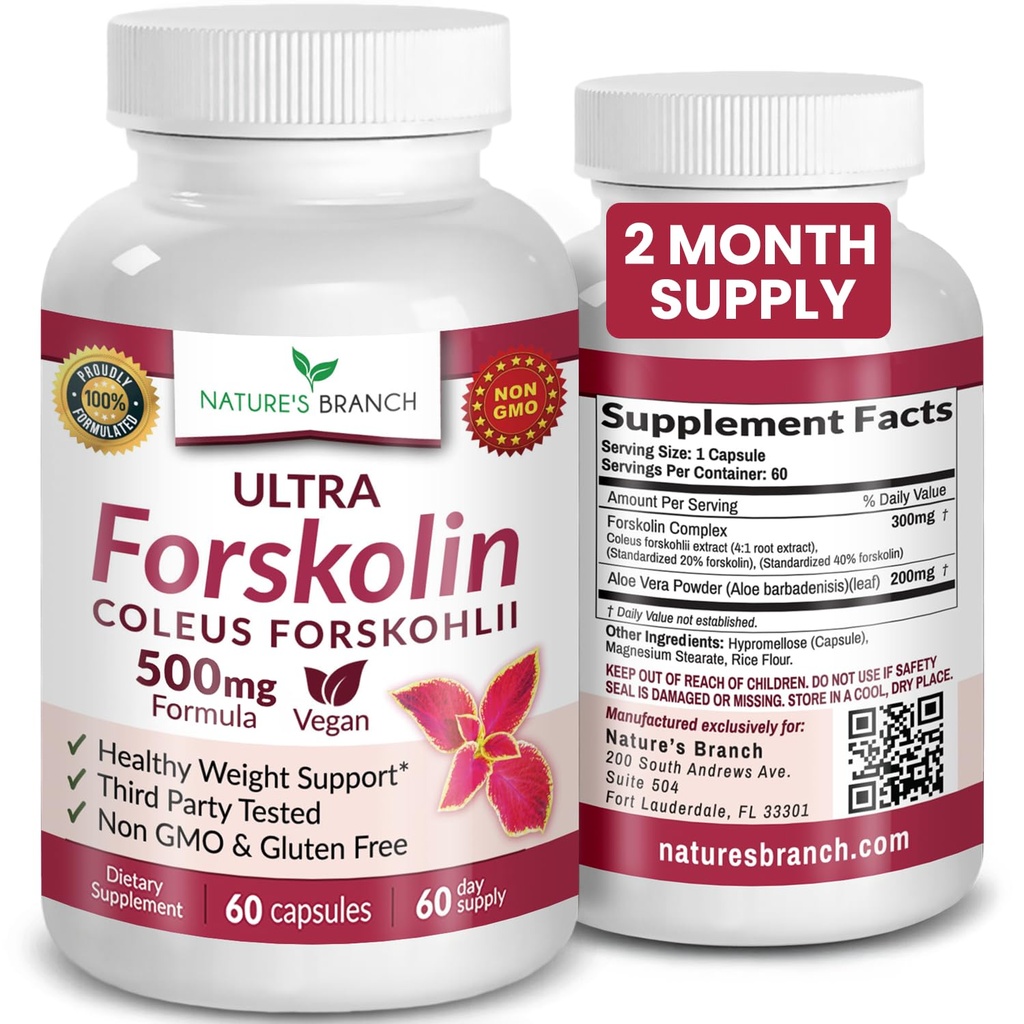 Kilo Yönetimi için Ultra Pure Forskolin: Coleus Forskohlii Root Extract Toz, Erkekler ve Kadınlar için% 40 Standartlaştırılmış Lean Supplement - 60 Capsules