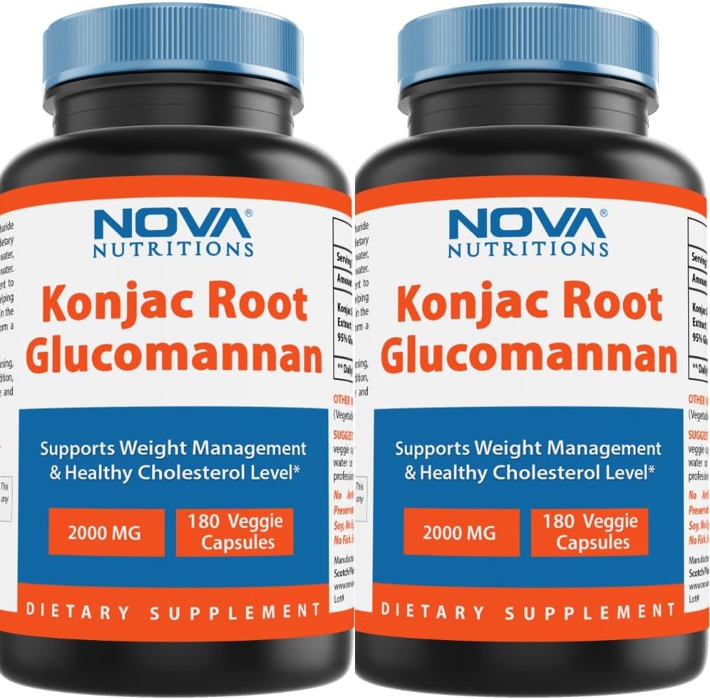 Nova Διατροφή 2 Pack Ρίζα Konjac Glucomannan Κάψουλες 2000 mg/Serving Veggie Caps 180 Count (Σύνολο 360 Κάψουλες)