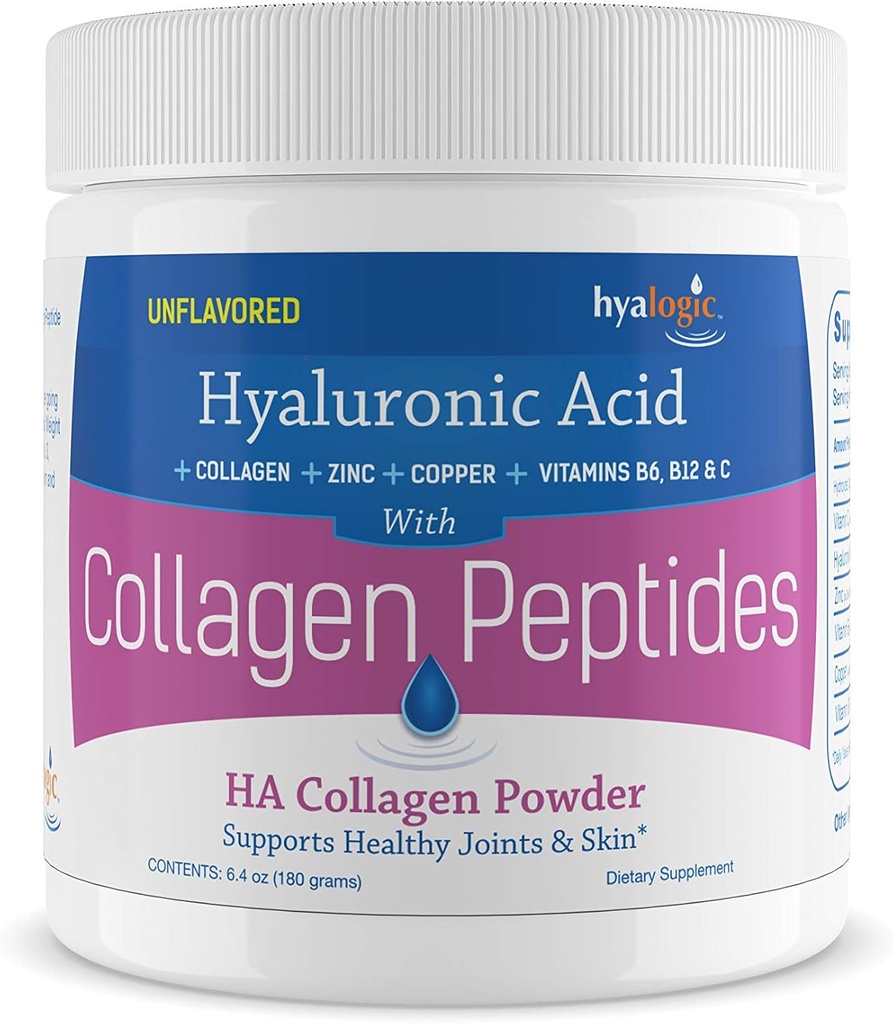 Hyalogic Collagen. Toz w/Hyaluronic Asit, Hydrolyzed Tip 1 & 3, Grass Fed, Keto Lip Toz Supplement for Hair growth, Skin, Nails, Joints Unflavored Easy to Mix 6.4 oz (180 gr.)