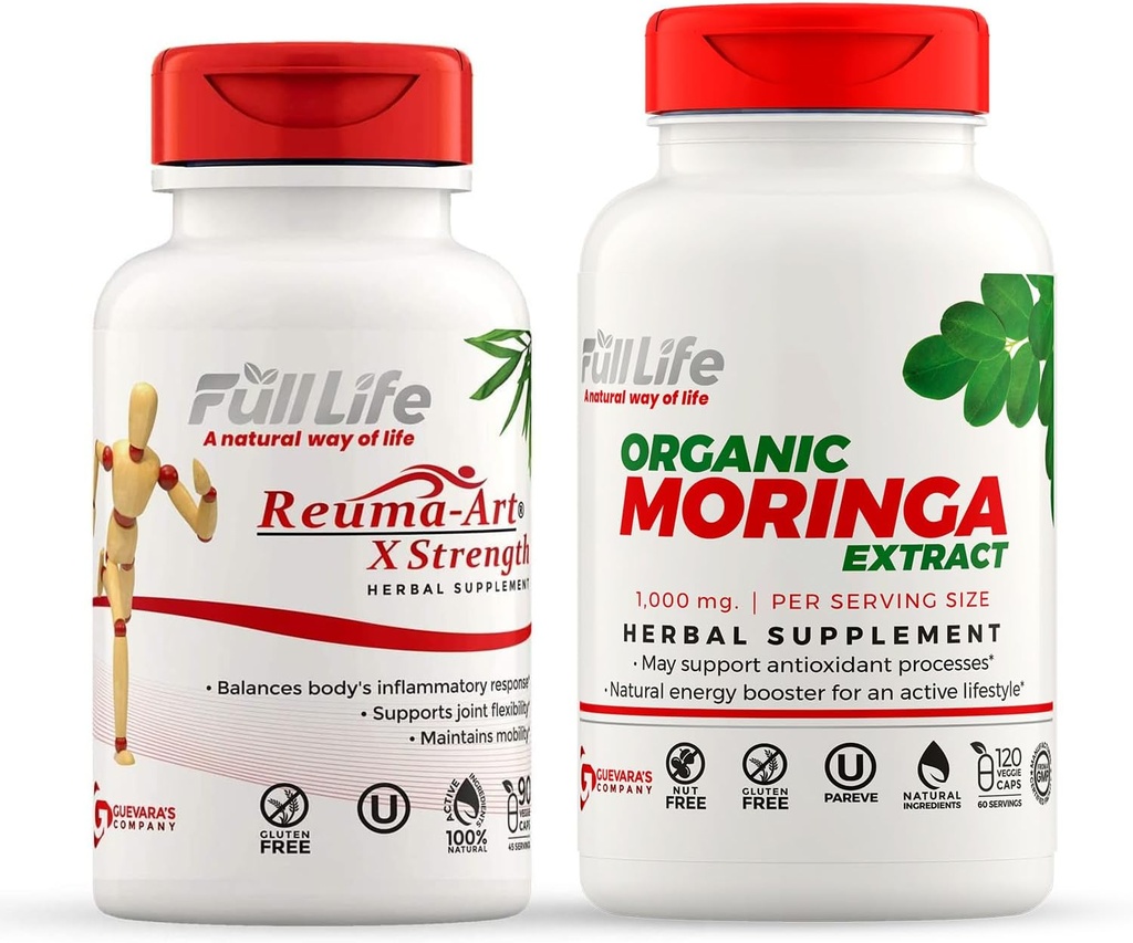 Full Life Reuma-Art X Strength and Moringa Capsules - Ortak Destek Supplement - Moringa Oleifera Extract - Herbal, Kosher, Gluten-Free - Veggie Capsules