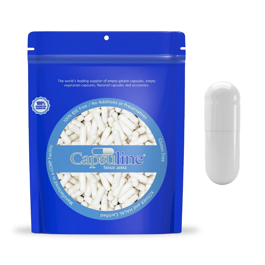 Capsuline Boyut 00 - Renkli Beyaz Boş Gelatin Capsules - 5000 Kont - Boş Gel Pill Capsules - DIY Pure Bovine Pill Capsule - Boş Caps - Kosher ve Halal Sertifikalı - Non-GMO sertifikalı