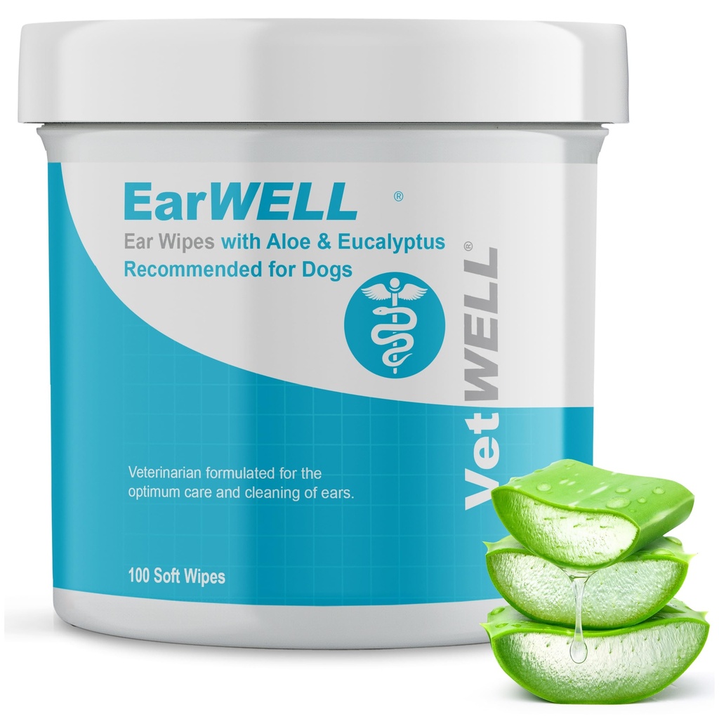 EarWELL από VetWELL Σκουπίδια Αυτιών Σκύλων - Otic Σκουπίδια Καθαρισμού για Λοιμώξεις και Ελέγχους Ωτίδα σε Κατοικίδια ζώα - 100 κόμης