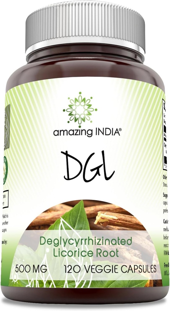 Amazing India DGL 500 mg 120 κάψουλες Veggie συμπλήρωμα 
