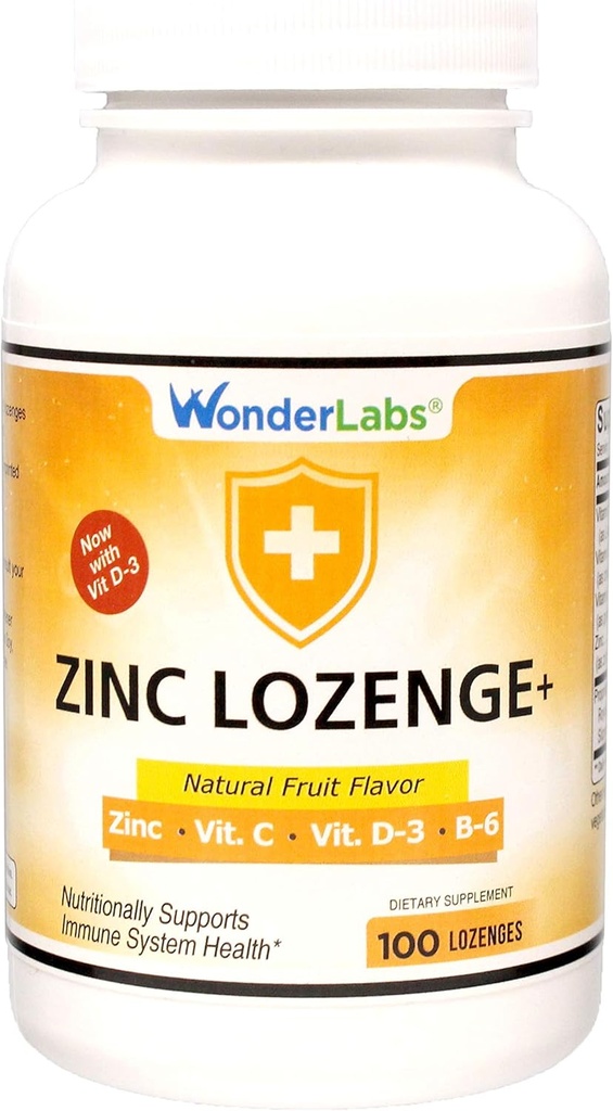 Wonder Laboratories Lozenges ψευδάργυρου με βιταμίνη C - Fruit Flavored, Healthy Immune Support Lozenges με 25mg συμπλήρωμα ψευδάργυρου Per Lozenge + 30mg βιταμίνης C - 100 Lozenges
