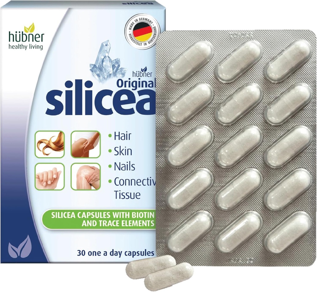 Hübner Original Silicea Gel Bir Gün Kapsülleri Saç, Skin, Nails ve Connective Tound, Pure Colloidal Silica Gel Formula, Hiçbir Katkı veya Preservatif, 30 Hizmet