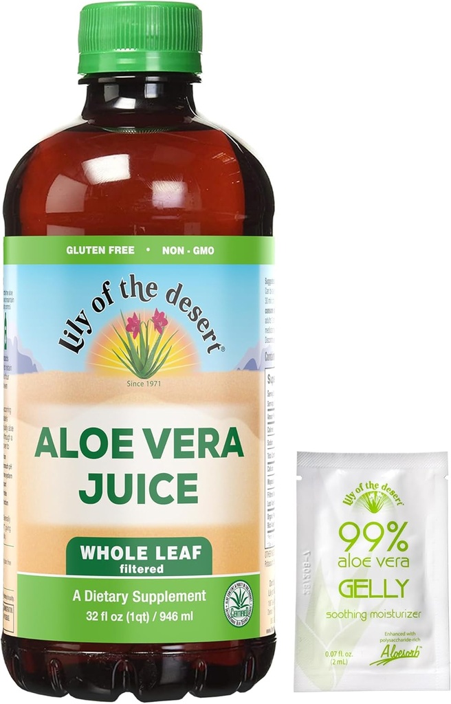 Desert Aloe Vera Juice'ın Lily - Tüm Broşür Filtrelenmiş Aloe Vera Drink, Non-GMO Aloe Suyu Gut Health, Stomach Relief, Wellness, Glowing Skin, 32 Fl Oz. Gelly Sachet dahil olmak üzere