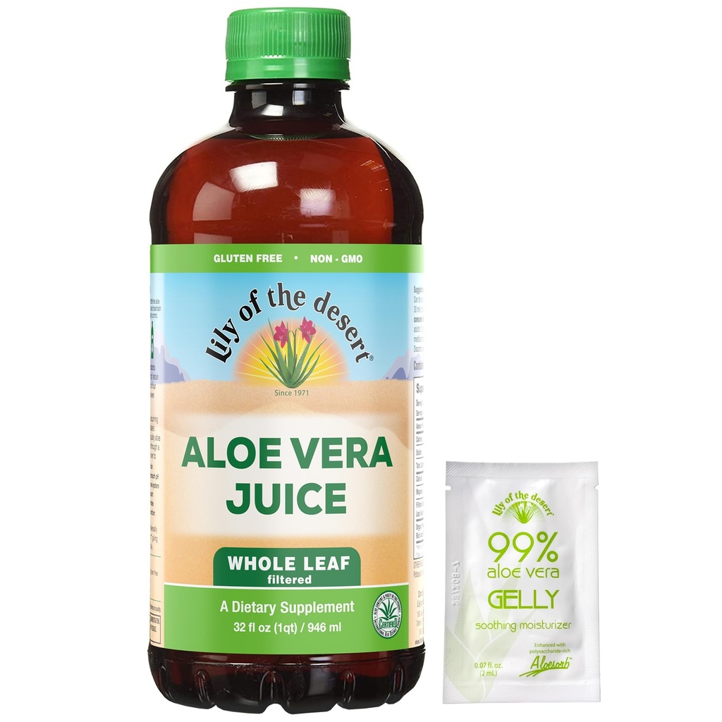Lily of the Desert Aloe Vera Juice - Whole Leaf Filtered Aloe Vera Drink, Μη-GMO Aloe Juice with Natural Digestive Enzymes for Gut Health, Stomach Relief, Wellness, Glowing Skin, 32 Fl Oz. Συμπεριλαμβανομένου Gelly Sachet