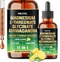 10in1 Magnezyum L-Threonate Liquid Drops ile Magnezyum Glycinate, Ashwagandha, Vitamin D3, C, B6 & 4 Diğer Malzemeler - 2 Fl Oz - Lemon Flavor