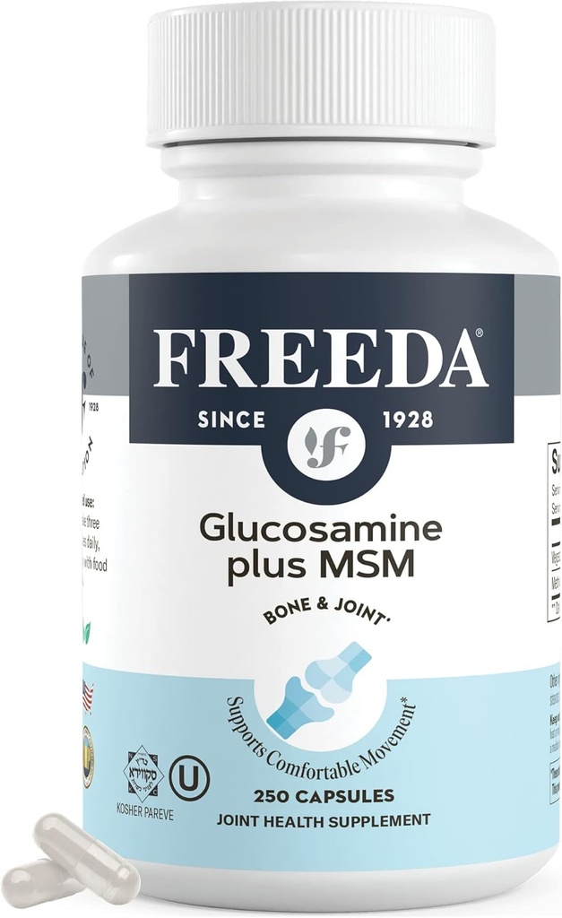 FREEDA Glucosamine MSM – Vegan Ortak Flexability & Mobility Supplement – Vejetaryen Glucosamine Without Shellfish – Supports Joint Function – Third-Party Tested – (250 Capsules)