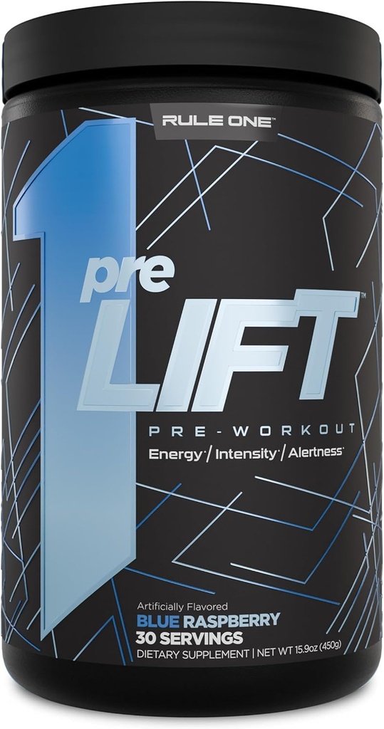 Kural 1 preLIFT Pre-Workout, 6g Citrulline, 3.2g Beta Alanine, 3 Caffeine Sources + 20 Diğerleri Enerji, Uyarılık ve Endurance (30 Hizmet, Blue Raspberry)