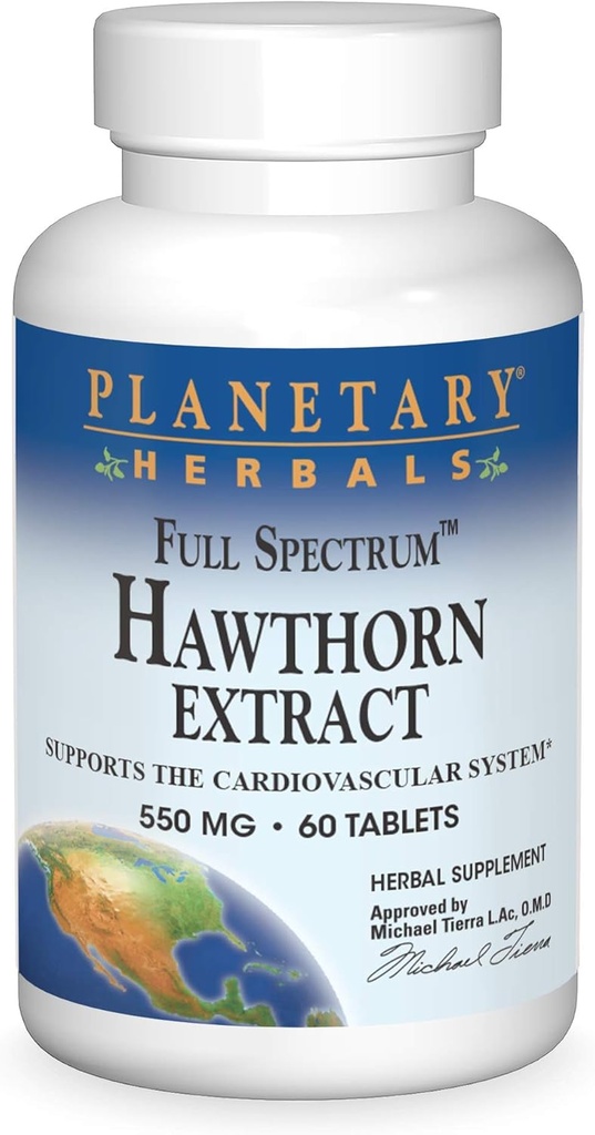 Πλανητικά βότανα Full Spectrum Hawthorn Extract 550 mg Tabs, 60 ct