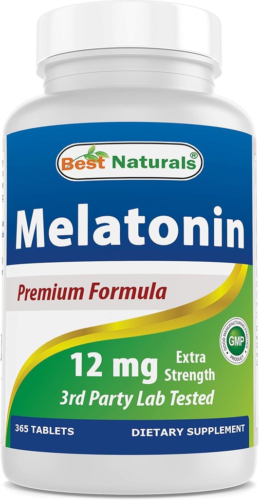 En İyi Doğallar Melatonin 12 mg (1 Yıl Supply) - Uyuşturucu-Free Nighttime Sleep Aid - Uyku ve Rahatlama için Melatonin, 365 (365 Kont)