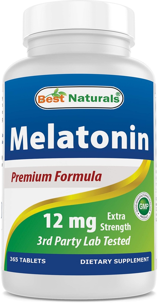En İyi Doğallar Melatonin 12 mg (1 Yıl Supply) - Uyuşturucu-Free Nighttime Sleep Aid - Uyku ve Rahatlama için Melatonin, 365 (365 Kont)