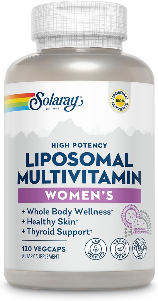 SOLARAY Liposomal Multivitamin for Women,Boostd Abpole, High Potency w/Iron, Vitamin D, C, B12, Biotin, CoQ10, Immune Support, Bone Health, Vegan, 60 Hizmet, 120 VegCaps