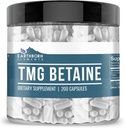 Earthborn Elements TMG Betaine Anhidrus Tritilglycine 200 Capsules, Pure & Undiled, No Wordss