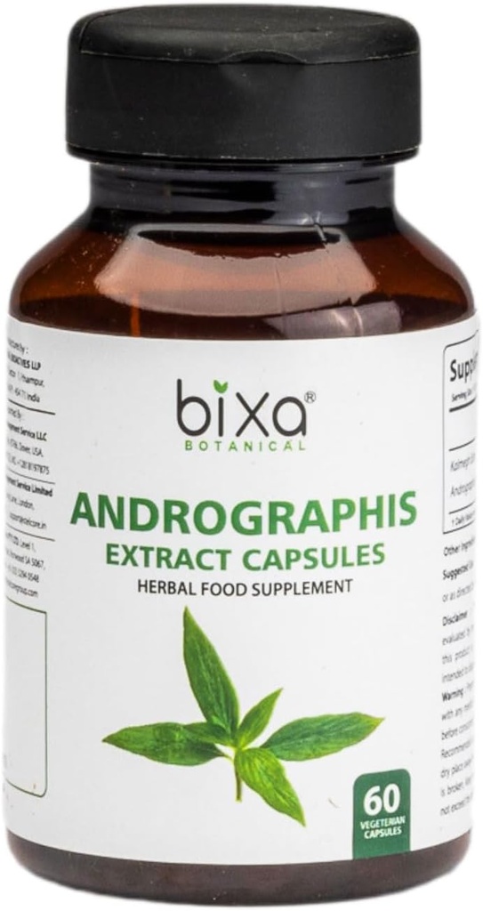 Bixa BOTANICAL Ayurvedic Natural Herbal Supplement Andrographis (Kalmegh)% 20 Andrographolide | Natural Liver Tonic | for Health Immunity (450 mg) Veg Capsules 60 Kont (1.5)