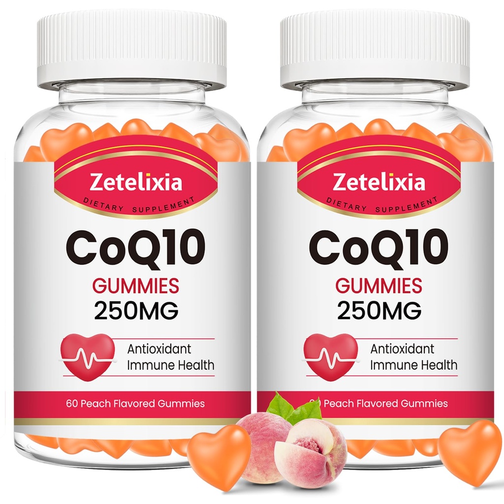 2 πακέτα CoQ10 Gummies, 5X καλύτερο συνένζυμο απορρόφησης Q10 για Cellular Ενέργεια και αντιοξειδωτική υποστήριξη, 120 Gummies Ροδάκινο