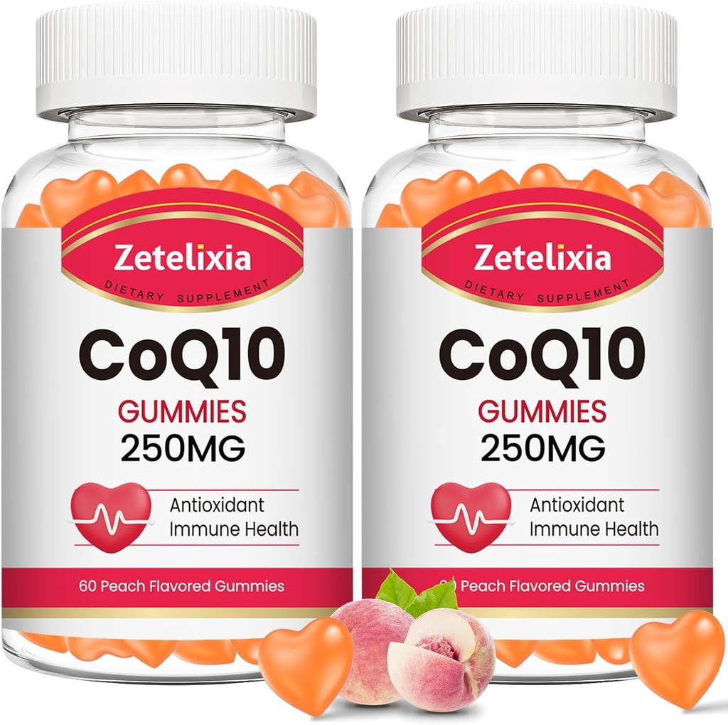 2 Pack CoQ10 Gummies, 5X Daha İyi Ab Metabolik Enerji ve Antioksit Desteği için Coenzyme Q10, 120 Peach Gummies
