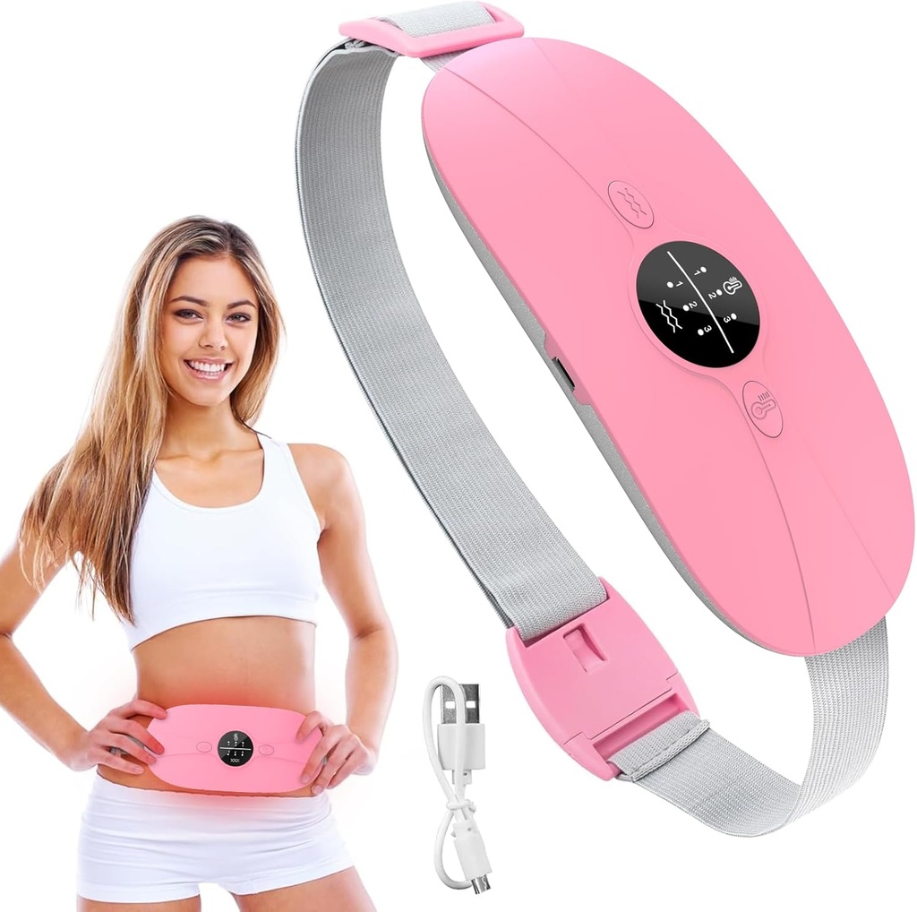 Dönem Cramps, 3 Heat Levels ve 3 Masaj Modes, Portreatif Isıtma Pad for Menstrual Cramps Relief, Electric Heat Belt Armağan for Her, Cordless Back Belly Heated Kemer for Women and Girl
