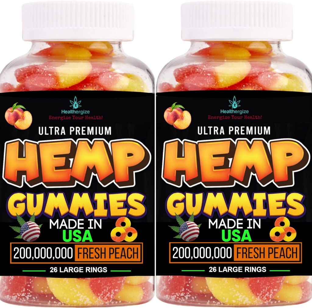 2Pack Hemp Gummies-Premium Hemp Oil Peach Ring Gummy Bears-Aches, Back-Gomitas para Dormir-Peace and Relaxation-Made in USA