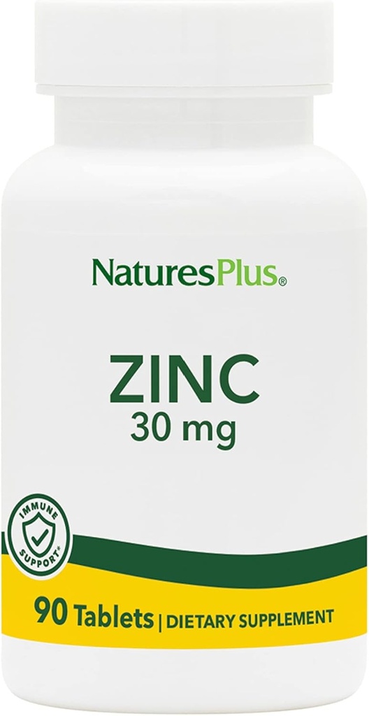 NaturesPlus çinko Tabletleri - 30 mg, 90 Vejetaryen Tabletler - Hücresel Büyüme ve Onarım için Immune System Supplement - Sağlıklı Digestion, Metabolism & Vision - Gluten-Free - 90 Servisler