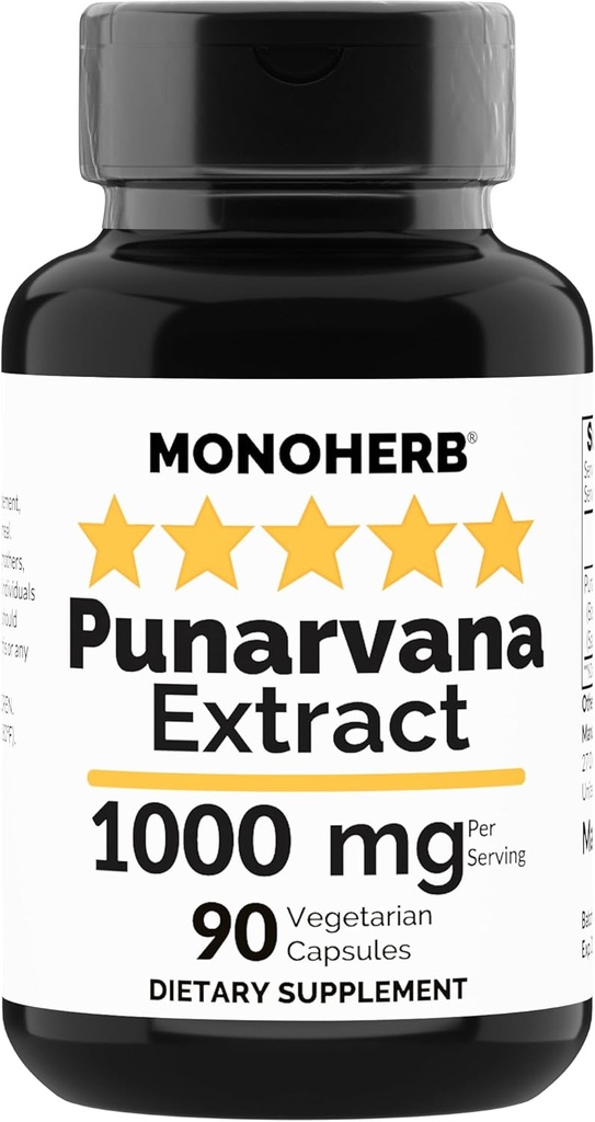 MONOHERB Punarvana 1000 mg - 90 Vegetarian Capsules - Ayurvedic Punarnava Supplement - Boerhavia Diffusaa