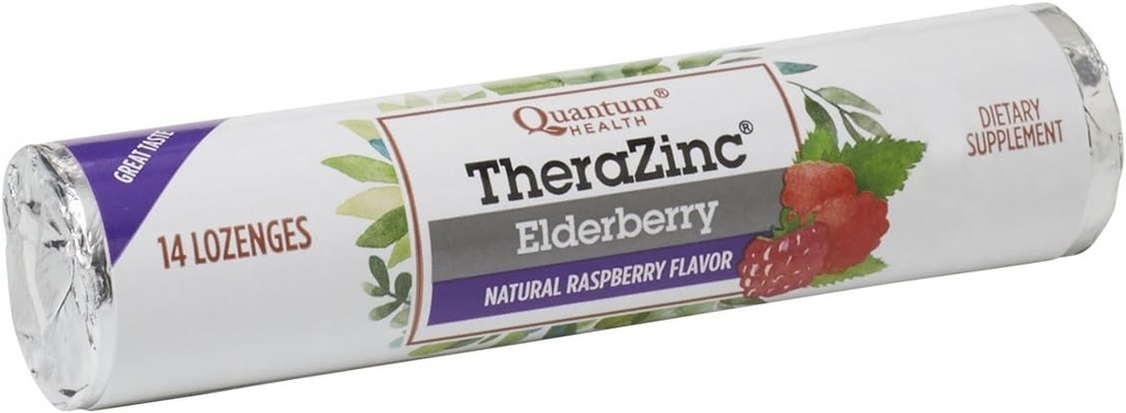Kuantum Sağlığı TheraZinc Elderberry Roll, Raspberry Lozenges, Immune Desteği için Made with çinko Gluconate, 14 Count Count Count