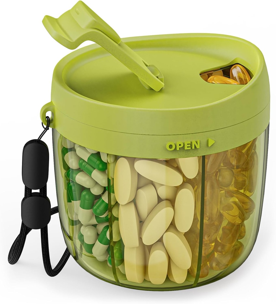 PULIV Portatif Pill Mineral Şişe, 7 Karşılaştırmalı Vitamin Organizer, Anti-Mixing & Wide Açılışlar Design ile Plenty of Supplements Design, Easy to accesss, Adds 20 Adet Etiketler Green Meds