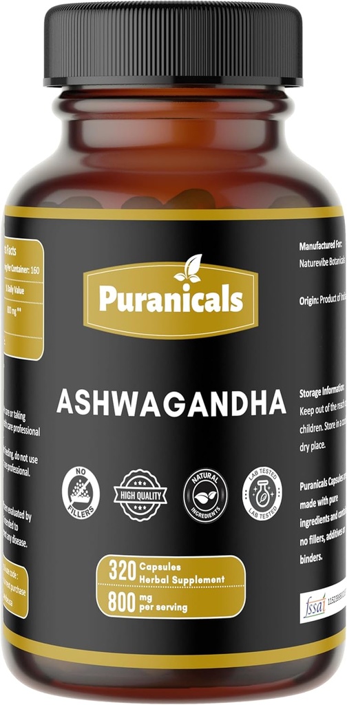 Ashwagandha Premium 320 Capsules Non GMO ve Gluten Free | Herbal Supplement | 800 mg Per Servis | %100 Pure Herb Ashwagandha Toz Toz