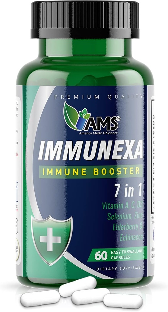 Amerika Medic & Science Immunexa 7 in 1 Immune Support ATM (60 Capsules) A, C, D, çinko, Echinacea, Elderberry | Yetişkinler Immunity Boosting Supplement | Natural, Non-GMO & Gluten-Free