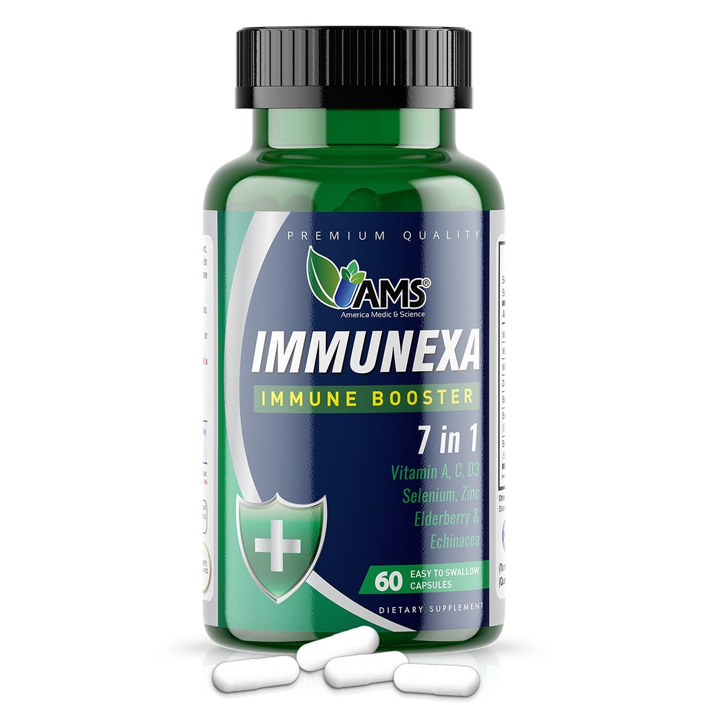 Amerika Medic & Science Immunexa 7 in 1 Immune Support ATM (60 Capsules) A, C, D, çinko, Echinacea, Elderberry | Yetişkinler Immunity Boosting Supplement | Natural, Non-GMO & Gluten-Free