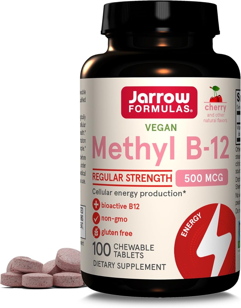 Jarrow Formulas® Me-12 Tabletleri, 500 mg, Hücre Enerji Üretimi ve Beyin Sağlığı Desteği için Diyetsel Tamam, 100 Cherry Flavor Chewable Tabletler, 100 Day Supply