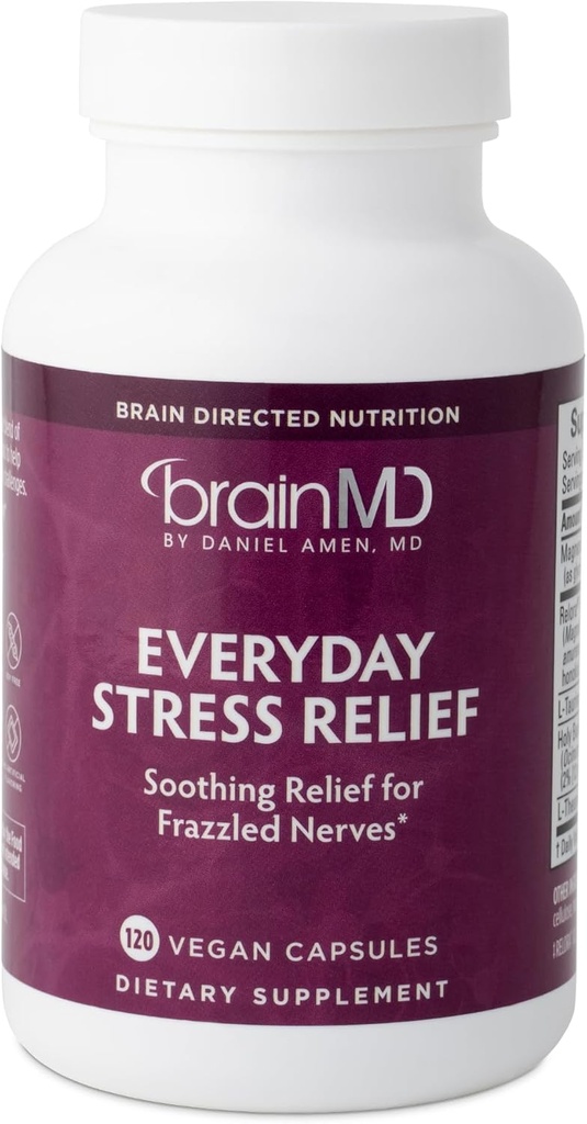 Dr Amen BrainMD Günlük Stres Yardımı - 120 Capsules, 2 Paket - Rahatlama ve Odaklık - Sigarasız - Toplam Hizmetler