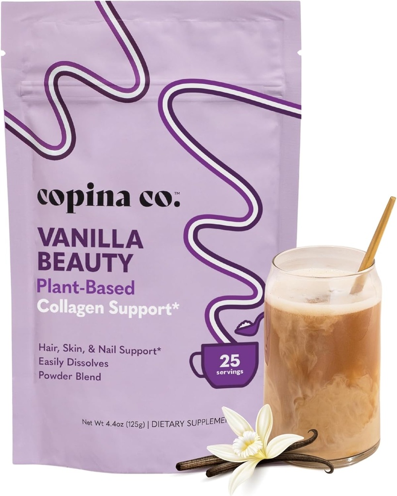 Copina Co. Vanilla Beauty Vegan Collagen ATM Creamer: Plantive Collagen Support Smoothie Drink Vegan Creamy Mix | Vanilla Flavor | 1 Bag - Bag başına 25 Hizmet