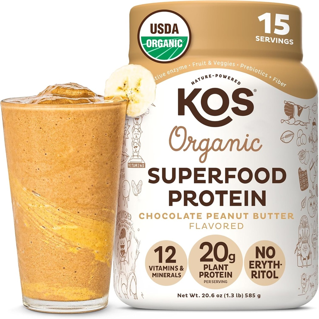 KOS Organik Bitki Protein Tozu, Chocolate Peanut Butter - Delicious Vegan Protein Toz - Keto Friendly, Gluten Free, Dairy Free & Soy Free - 15 Hizmet