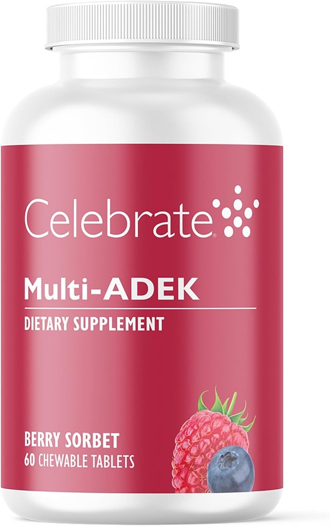 Çok ADEK Chewables, Iron Free - Daily Bariatric Multivitamin, Yüksek Derece A, D, E, K & B12 Duodenal Anahtar Cerrahi Hastaları için - Berry Sorbert (60 Tablet)