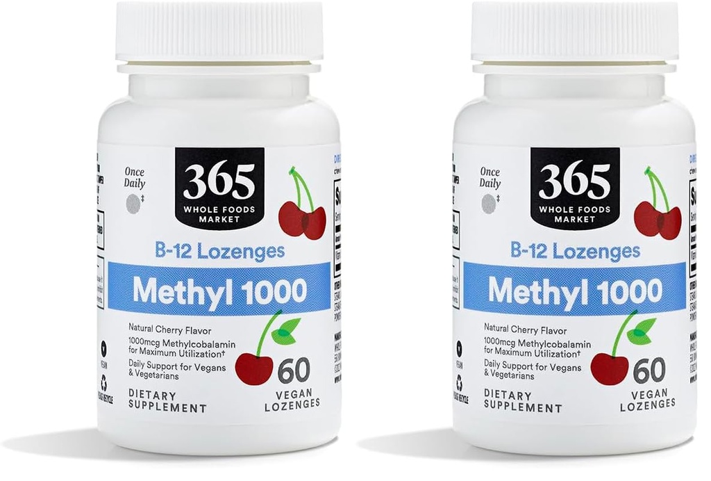 Tüm Gıdalar Pazarı, Metil B-12 Lozenges 1000 Live, Cherry Flavor, 60 ct (Pack of 2)